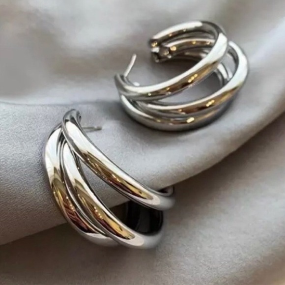 NEW💎Sterling Silver three-layer Hoop Earrings - Picture 3 of 5